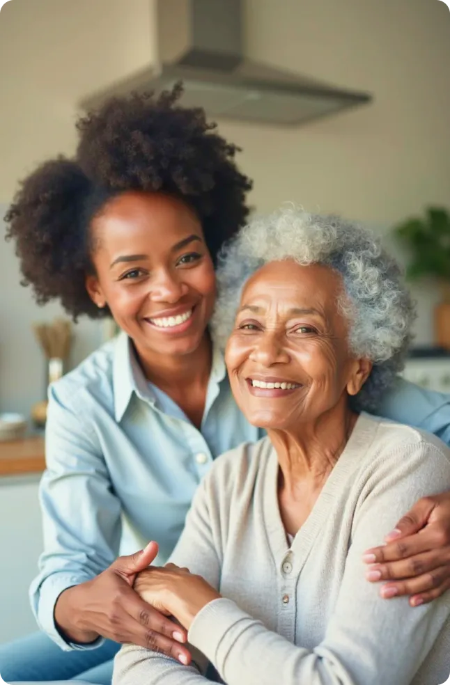 Two women smile